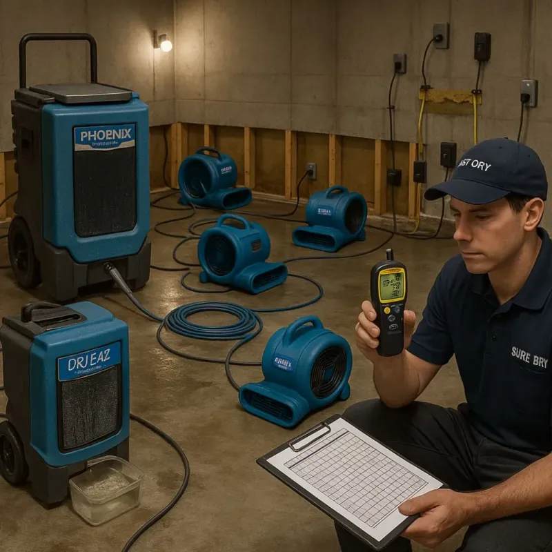 Structural Drying and Dehumidification process in Herald, CA